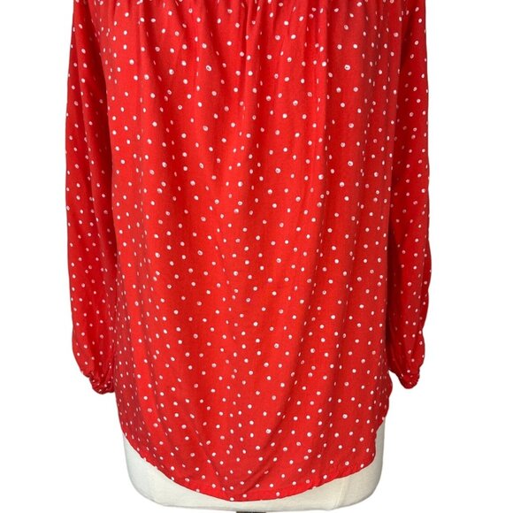 Maurices Off Shoulder Blouse Shirt Womens 1X Orange Polkadots Embroidered - Picture 6 of 10